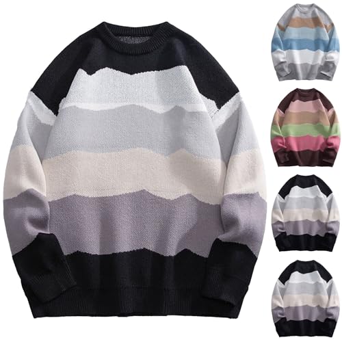 Cambkatl Men's Colorblock Crewneck Pullover Sweaters, Loose Fit Casual Long Sleeve Fashion Knitted Streetwear Tops2