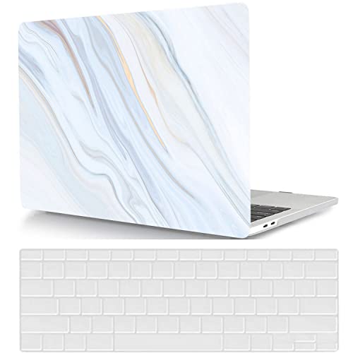 Laptop Shell Case Compatible with MacBook Pro 14 inch Case 2021 Release A2442 with Retina Display and Touch ID, Protective Plastic Hard Shell Laptop Cover & Keyboard Cover - White marble