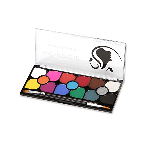 Kit de pintura facial de 15 cores com 2 pincéis Paleta de pintura corporal facial lavável Tinta faci