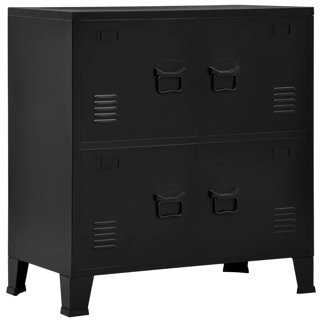 Willood Mueble Indutrial con 4 Puertas Mueble Despacho Oficina Armario Malla Cajones Compartimentos Almacenamiento Organizador de Acero Negro