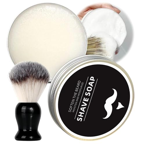 Shaving Soap Kit For Men With Coconut Oil, Shaving Cream With Mustache Brush, Dense Foam, Rich Lather For The Smoothest Shavet, Travel Mens Soap-Bar