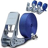 Spanngurt mit Ratsche 4er Set | TÜV geprüft | 4 m oder 6 m | 25 mm breit | Ratschengurt Ratschenspanngurt Zurrgurt belastbar bis 800 kg - 4er Pack 2.5 cm x 6 m