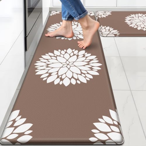2PCS Kitchen Mats for Floor, Anti Fatigue Non-slip Larger Khaki Rug