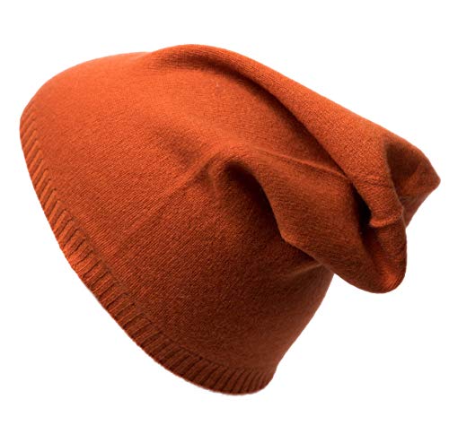 MayTree Kaschmirmütze Damen mit Rand, einfarbige Mütze aus 100% Kaschmir, Kaschmir-Beanie unisex für Damen und Herren(Orange) Cover