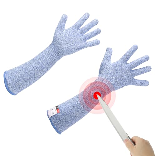 QUARKZMAN Maniche Antitaglio Con Guanti, 52cm Protezione Braccio Manica HPPE Per Lavoro Giardinaggio Cucina, Saldatura, Agricoltura, Blu