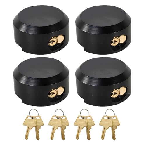 Pomunty 4 Pack Trailer Door Locks Keyed Alike Heavy Duty Hockey Puck Locks Reinforced Hidden Shackle Padlocks w/8 Keys Solid Steel Lock for Trailers Trucks Vans Shed Gates Garage