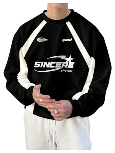 Men's Graphic Sweatshirts Color Block Long Sleeve Crewneck Pullovers Streetwear