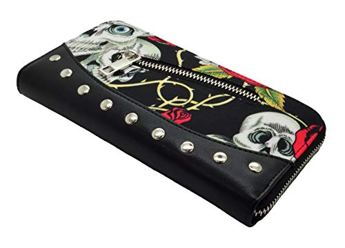 Lost Queen Skulls & Roses Women's Black Wallet Faux Leather Zip Around2