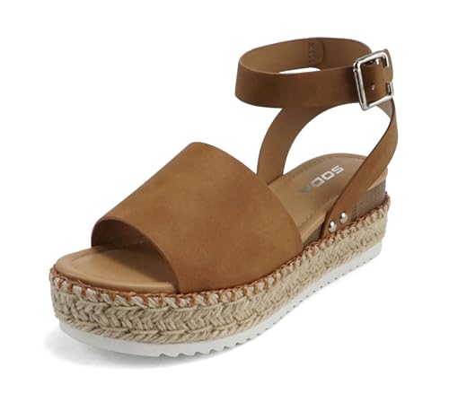 Image of Soda Topic Open Toe Buckle Ankle Strap Espadrilles Flatform Wedge Casual Sandal
