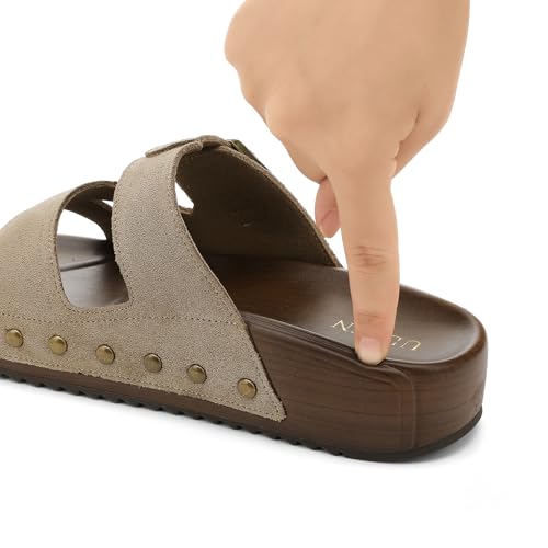 Image of UBFEN Womens Platform Slide Sandals | Real Leather,Buckle Sandals with Cushioned Flatform Footbed,Comfortable for Walking,Arch Support,Casual Styling