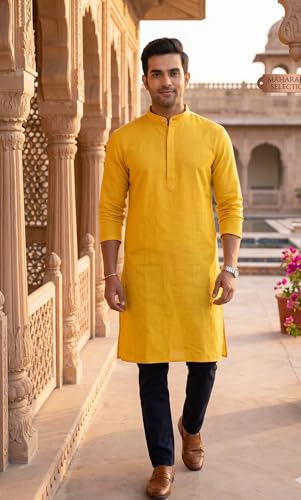 Image of Men's Traditional Ethnic Kurta Long Solid Casual