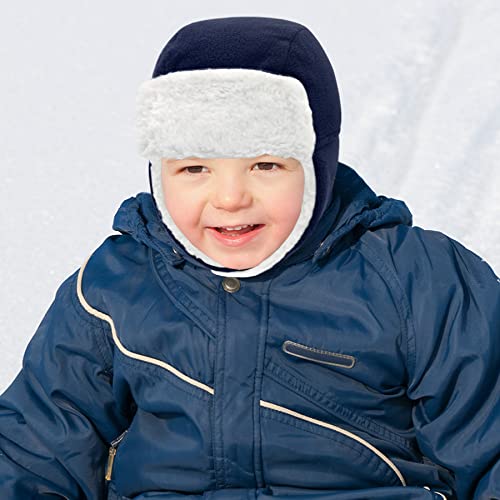 Toddler Winter Hat Sherpa Baby Boy Trapper Hats And Mittens Set Warm Fleece Infant Beanies Gloves Navy 12-24 Months #TOP4