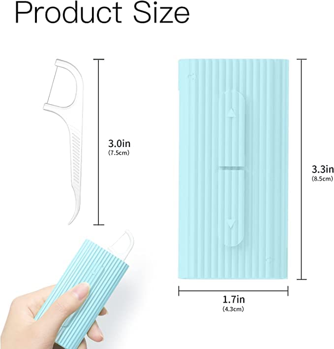 Miniatura 6 de LIAMOSS Protable - Estuche para púas de hilo dental, dispensador de hilo dental, dispensador de hilo dental, 120 palillos de dientes (azul + verde),