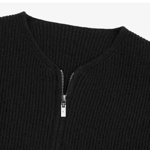 Men's Knit Full Zip Up Casual Sweater Solid Regular Fall Winter Sweaters Loose Fit Cardigan Classic Sweater (Black,Large)3