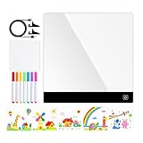 Mimoqk Tablero de dibujo iluminado, recargable, 4 modos, tapete de escritura para garabatos, tablero de luz LED borrable con 7 marcadores, para dormitorio de niños y niñas, hogar, lugar de trabajo