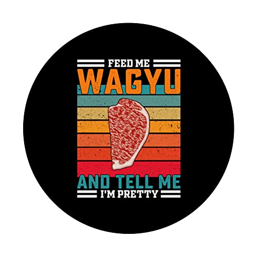 Retro Feed Me Wagyu Funny Saying - Japanese Steak PopSockets Swappable PopGrip, Black - Image 3