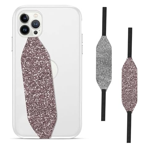 Switchbands Customizable Universal Phone Grip Strap| Reversible Phone Hand Strap for Phone Cases As Phone Loop Holder| Secure Handling by Comfortable Phone Strap - Clear Glitter Cover