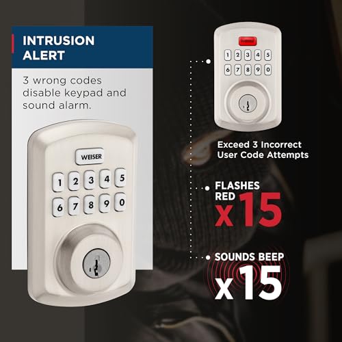 Weiser Powerbolt 3 x Daylon Combo Pack, Keyless Entry Door Lock/Deadbolt with Door Handle/Lever in Satin Nickel, 10-Button Keypad Door Lock, Electronic Door Locks for Front Door by Weiser - Image 3