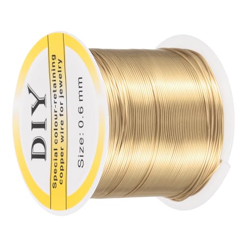 sourcing map 0.6mm/22 Gauge Copper Wire for Jewelry Making, 1 Roll Craft Tarnish Resistant Beading Wire for Jewelry Making Supplies DIY (Bright Gold)-39m