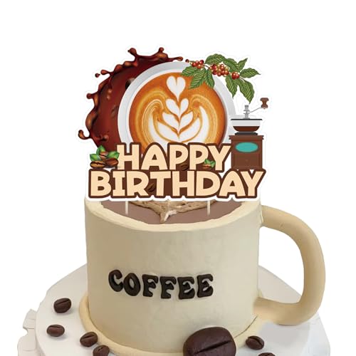 DIADARL Coffee Happy Birthday Cake Topper Coffee Themed Birthday Party Supplies for Adult Coffee Lovers Men Women Happy Birthday Anniversary Wedding Party Decor Supplies