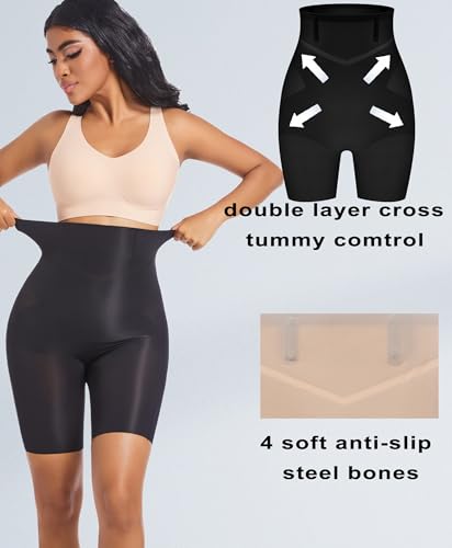 PRETTYWELL Shapewear Tummy Control Shorts for Women Comfort High Waisted Body Shaper Shorts Seamless no Rolling Thigh Slimmer Black
