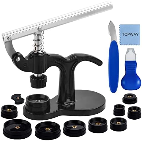 Watch Press Tool, TOPWAY Watch Press Set is Suitable for Watches(18-50mm). Watch case Press (with 12 Dies) for Closing Watch Back Cover and Watch Opener Knives for Watch Battery Replacement Tool Kit