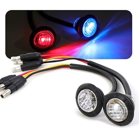 MADCATZ 2 Pcs Multi-Color 3/4 Inch Mini Round 2 LED Red to Blue Side Marker Indicator Clearance Light Dual Colors 12V DC, 3 Wire, for Truck Trailer Boat with Grommet Cover
