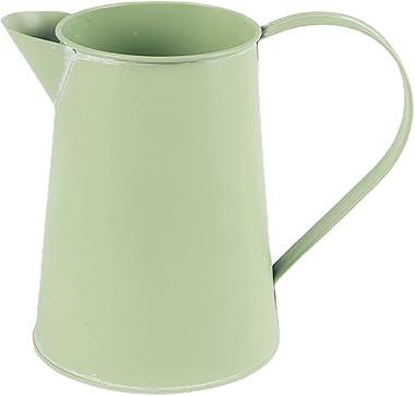BOICXM Metal Flower Vase, 7.3x7.9 inches Green Metal Flower Vase Vintage Jug Pitcher Shabby Chic Decor Rustic Farmhouse Kitch