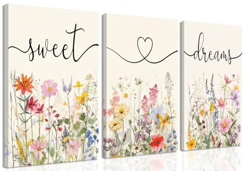 Framed Sweet Dreams Wall Art Set of 3, Colorful Wildflower Prints