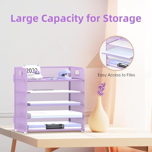image for SUPEASY 2 Pack 5-Tier Purple Desk Organizer with Handle Mesh Desk File