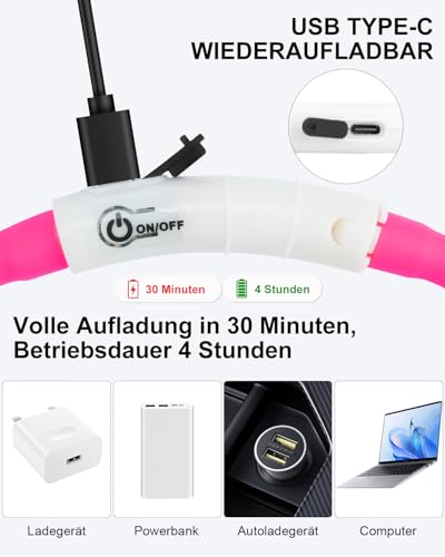 Joytale Leuchthalsband Hund USB Aufladbar Hundehalsband Leuchtend für Große Mittel Kleine Hunde und Welpe, Led Halsband mit 3 Modi für Sicherheit, Rosa