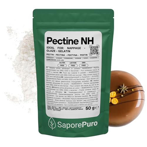 SaporePuro – Pectine NH 50 g | Idéale pour Nappage, Glaçages et Gelées | Haute Polyvalence, Soluble dans l’Eau, Sans Gluten