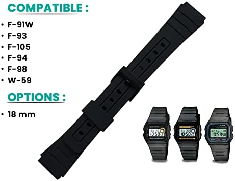NAVZA Silicone Ruber Replacement WaterProof Watch Strap Fit to Casio F-91W (Black)