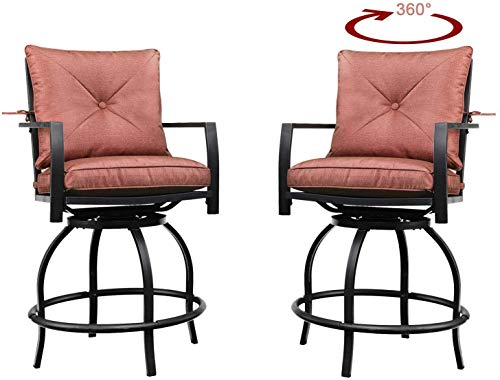 Patiofestival Swivel Bar Stools Patio Height Bistro Chairs Set Of 2 Pcs Outdoor Conversation Sectional With Armrest,All Weather Steel Frame (2 Chairs-Red) #TOP14