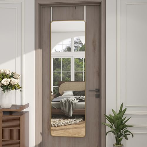 Door Mirror, Over The Door Full Length Mirror, 14x 48 Door Hanging or Wall Mirrors, Full Body Mirrors, Rounded Corner, Gold