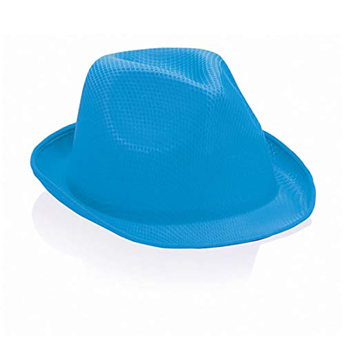 10X Cappello Panama In Poliestere Azzurro Per Feste Eventi E Party-image