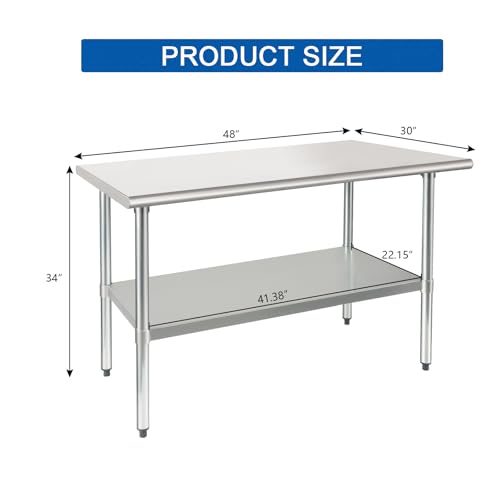 Image of HARDURA Stainless Steel Table with Undershelf and Galvanized Legs NSF Heavy Duty Commercial Prep Work Table for Restaurant Kitchen Home and Hotel