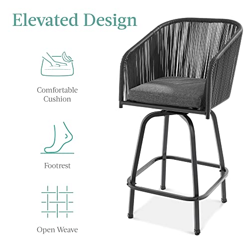 Best Choice Products Set Of 2 Woven Wicker Swivel Bar Stools, Patio Bar Height Chair For Backyard, Pool, Garden, Deck W/ 360 Rotation, 250Lb Capacity - Black/Gray #TOP3
