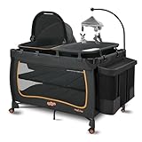 Pamo Babe 6 in 1 Baby Pack and Play with Bassinet - One-Step Setup Travel Crib, Small Portable Playpen for Babies, Portable Baby Bassinet, Changing Table, Toys Bar & Extra Large Storage Bag