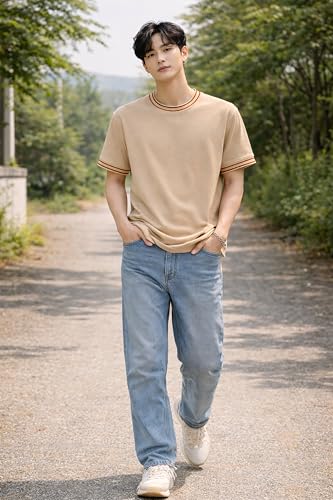 Image of London Hills Men's Solid Round Neck t Shirt for man | Tshirt for man | Mens Tshirt | t Shirt | Tshirts for Men,| Men t-Shirts with Contrast Tipping | Round Neck t Shirts for menn