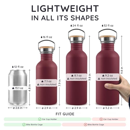 Image of Bambaw 750 ml Metal Water Bottle, Red Sports Bottle, Non-Insulated Stainless Steel Bottle 750 ml, BPA-Free and Reusable - Cherry Red