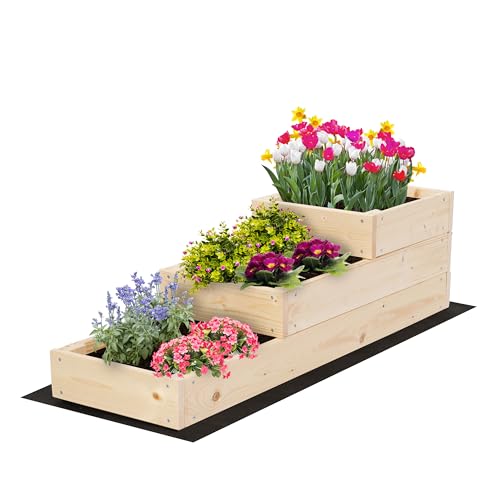 Preisvergleich Produktbild MODO24 Hochbeet Holz, 3-stufiger Pflanzkasten, Blumenkasten, Gemüsebeet, Kräuterbeet, Anzuchtkasten, mit Gartenvlies als Unterlage und Schrauben, Abmessungen 27x30x93 cm, Farbe: Natur imprägniert