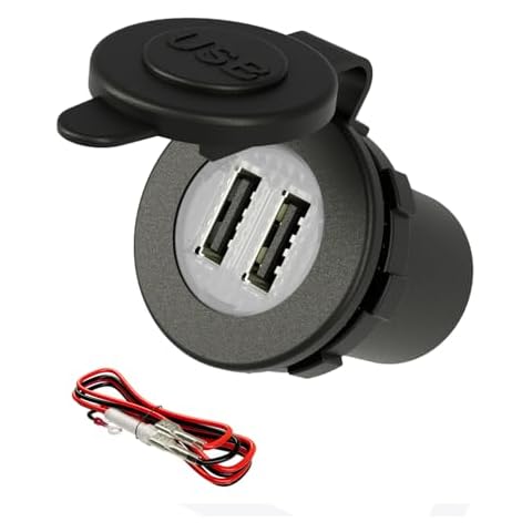 12V USB Charger Car Outlet DAMAVO YM1094 12V/24V Waterproof Dual 2 USB Ports Car Charger Power Socket Adapter Plug with Wire Fuse for Truck Boat Marine, Golf Cart, Automotive ATV Truck Cover