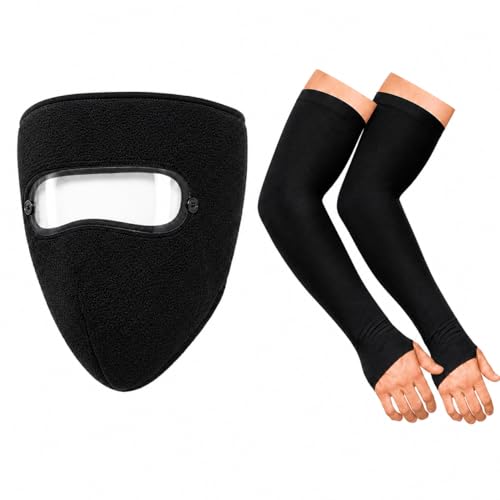 Image of VEDORA Balaclava Face Mask with Eye Protector & UV Protection Arm Sleeves Combo for Men & Women | Winter Windproof Mask + Cooling Arm Sleeves for Bike Riding, Cycling & Outdoor Use