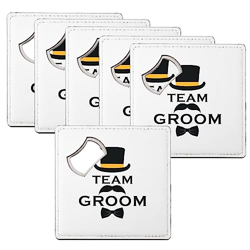 Sottobicchiere Apribottiglie – Team Groom Smoking Matrimonio Sposa Gentleman Tuxedo – Set di 6 (92 x 92 mm)