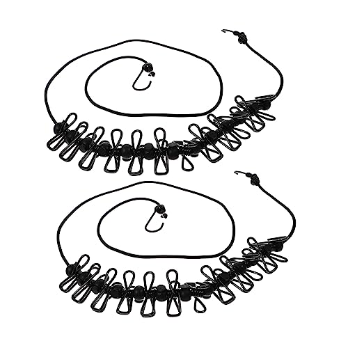 HOOTNEE 2Pcs Portable Outdoor Clothesline with Clips and Positioning Buckles Elastic Travel Clothesline for Camping Laundry and Backyard Use Black