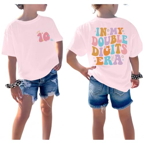 Image of Pairxily in My Double Digits Era Shirt for Girls 10th Cute 10 Year Old Girl Happy Birthday Shirts Gifts Short Sleeve Tops