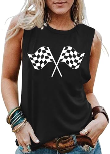 Racing Tank Tops for Women: Checkered Flag Graphic Car Shirt Race Lover Sleeveless Shirts Summer Race Day Vest2