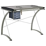 Coaster Home Furnishings - Melo - Metal and Glass - 41-Inch Drafting Table with Adjustable Pitch, Three Drawers, Retractable Pencil Ledge and Storage Compartments - Home Office - Silver - 800986