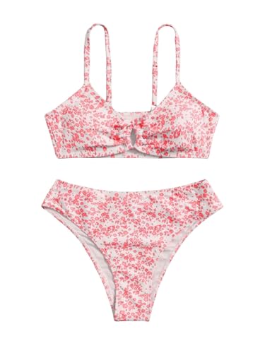 Image of QJQ Girl's 2 Piece Swimsuits Disty Floral Ring Linked Bathing Suit Cute Bikini Sets